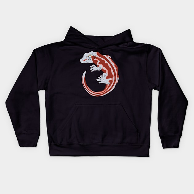 Red and White Stripe Gargoyle Gecko Kids Hoodie by TwilightSaint